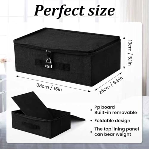 Lockable Storage Box with Combination Lock - 15x9.9x5.1 Inch Black Organizer