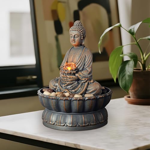 Buddha Tabletop Water Fountain with LED Light - Relaxing Zen Indoor Decor
