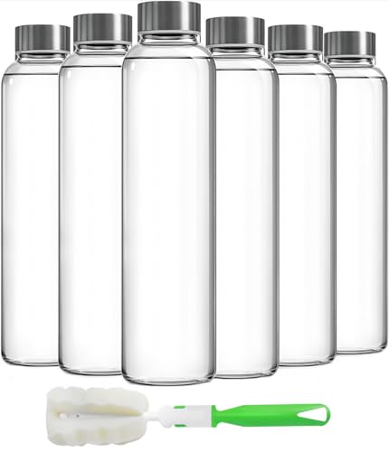 18oz Glass Juice Bottles with Stainless Steel Lids, 6-Pack Set