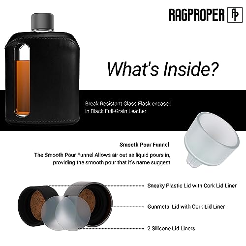Ragproper 8oz Leather & Glass Hip Flask Set with Gift Box & Accessories