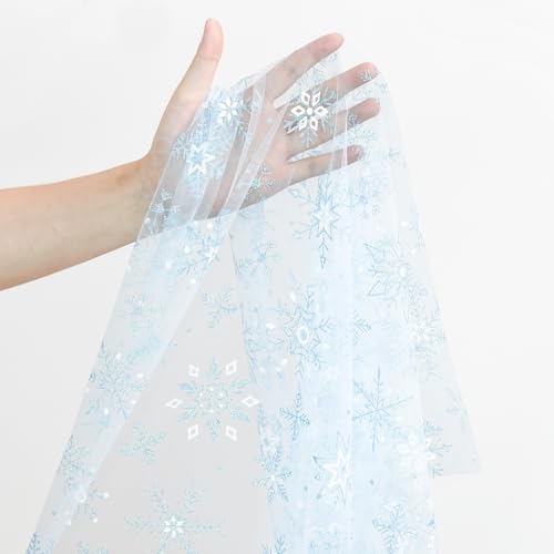 Artoid Mode Blue Snowflakes Merry Christmas Gauze Table Runner 28 x 120 Inch / 120in White-Blue