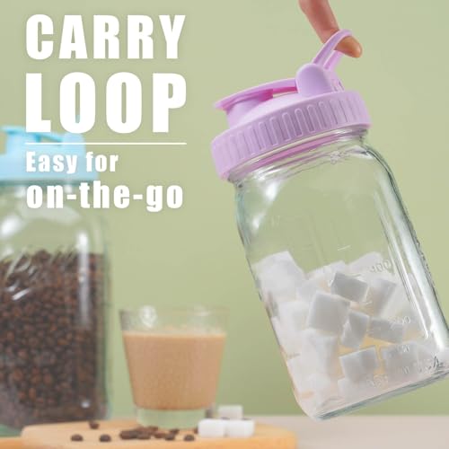 Wide Mouth Mason Jar Pour Spout Lids with Handle - 4 Pack Flip Top Lids