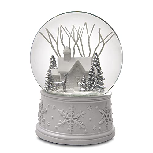 White Christmas Musical Snow Globe - 100mm Winter Scene Holiday Decor