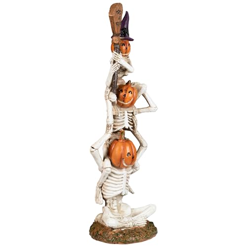 Stacked Jack-O'-Lantern Skeleton Halloween Decor with Trick or Treat Sign - 12.5"