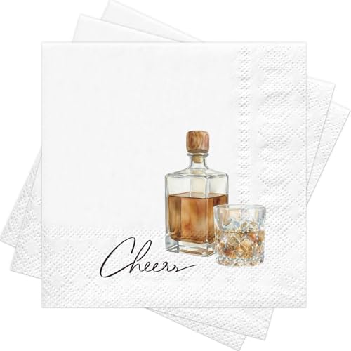Whiskey Cocktail Napkins - 25 Pack, Fun Bourbon Design, Disposable Bar & Party Paper Picks