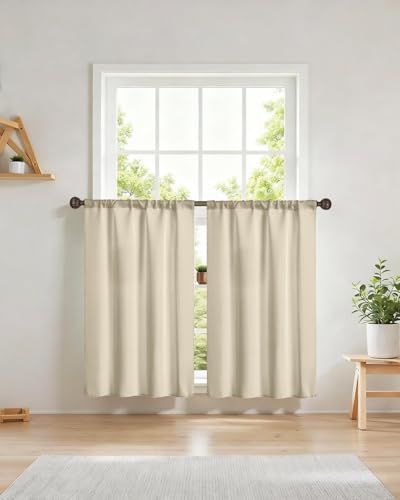 Blackout Window Curtain Tiers - 27" W x 36" L, Beige, 2 Panels