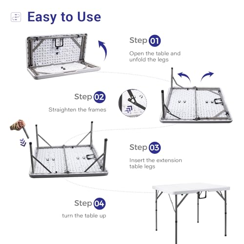 34" Square Folding Card Table, Portable HDPE Utility Table with Carry Handle