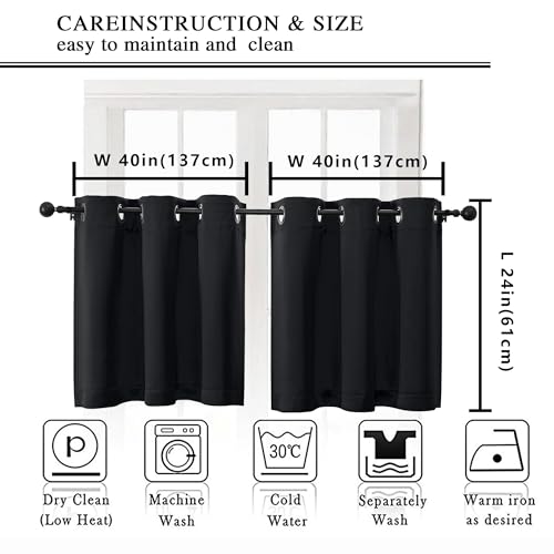 Blackout Kitchen Curtains - 2 Panels, 40 x 24 Inch, Light Blocking