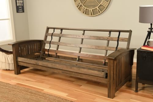 Full Size Futon Sofa Bed with Rustic Walnut Hardwood Frame