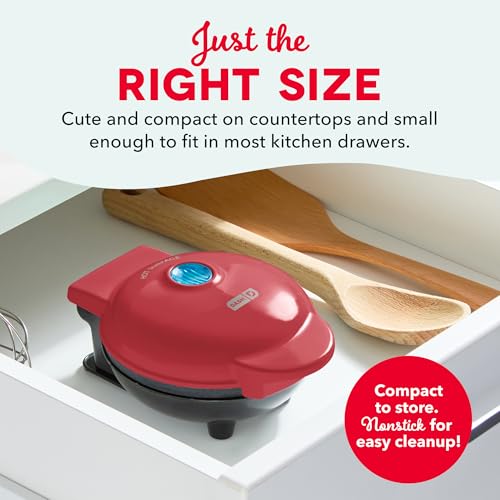 Mini Waffle Maker - 4-Inch Portable Nonstick Electric Waffle Iron, Red