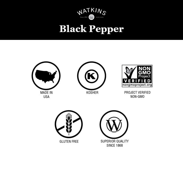 Watkins Gourmet Pure Ground Black Pepper - 6 oz Tin for Flavorful Cooking | 1-Pack