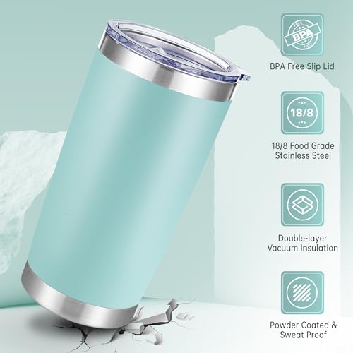 20 oz Stainless Steel Tumblers Set of 12 with Lids - Turquoise, Double Wall, BPA-free