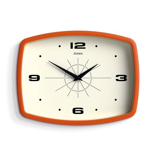 Retro Rectangular Wall Clock 10-Inch Orange Mid-Century Modern Decor