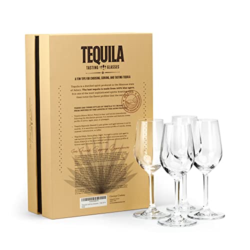Tequila Tasting Glasses Set of 4 - 5.5 oz Crystal Snifter for Blanco, Reposado & Añejo Spirits