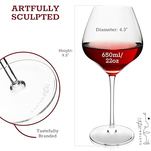 22 Oz Crystal Wine Glasses - Set of 4 Hand Blown Elegant Stemware