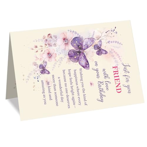 Floral Butterfly Birthday Card for Friend - Premium 300gsm Cardstock