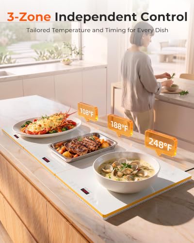 BTUVC 36x16 3-in-1 Warming Tray Set with Independent Temp & Timer, White-Gold