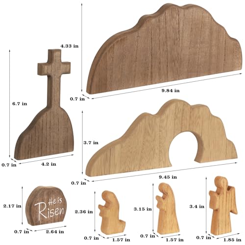 Wooden Easter Resurrection Scene Set, 7-Piece Empty Tomb Cross Tabletop Decor
