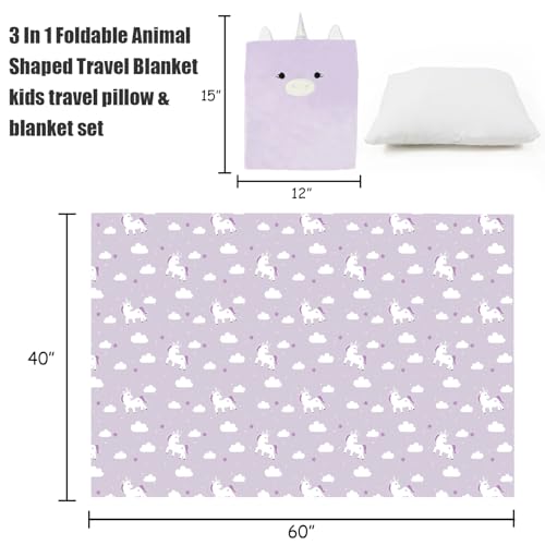 3-in-1 Kids Unicorn Travel Pillow and Blanket Set with Hand Warmer