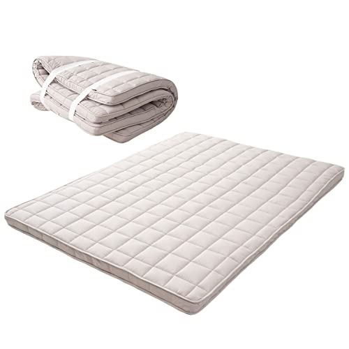 Japanese Padded Futon Mattress, Queen Size Foldable Floor Sleeping Bed