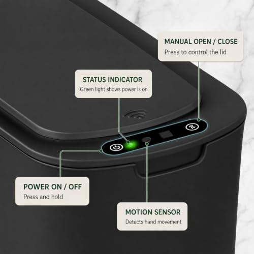 Automatic Small Bathroom Trash Can with Lid 2.6 Gallon Black Touchless Motion Sensor Garbage Can
