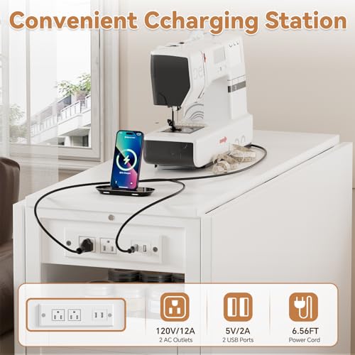 Height Adjustable Folding Sewing & Craft Table with Charging Station, Storage