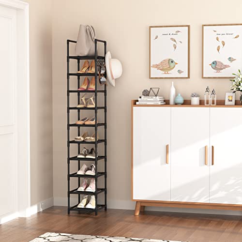 10-Tier Tall Narrow Shoe Rack, Metal Space Saving Entryway Shoe Organizer