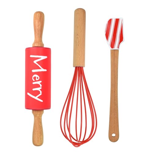 Christmas Holiday Mini Baking Set with Spatula Whisk and Rolling Pin