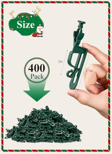 Brightown Green Christmas Light Clips 400 Pack for C7 C9 Gutter & Shingle Mounting - Upgraded