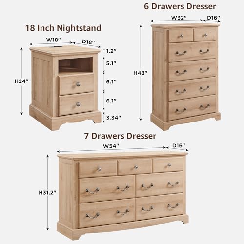 4-Piece Farmhouse Bedroom Dresser and Nightstand Set, Light Walnut
