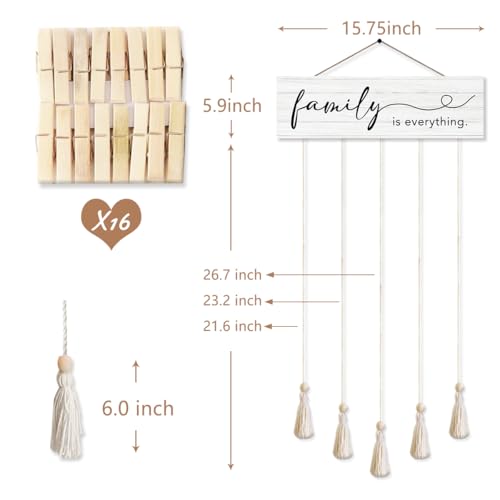 Rustic Farmhouse Hanging Photo Display Board with 16 Clips and Tassels