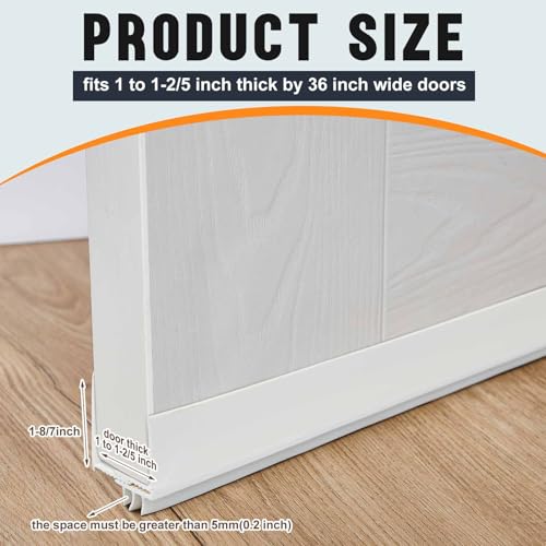 Adjustable 36-Inch Door Bottom Sweep & Draft Stopper (2 Pack, White)