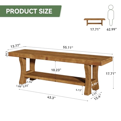 55-Inch Solid Wood Entryway Bench with Storage Shelf