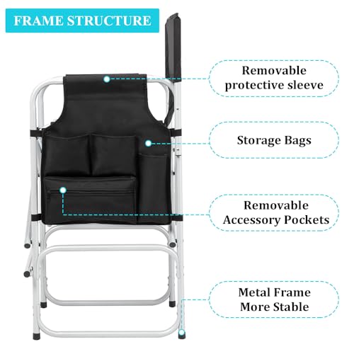 Portable 26-Inch Folding Director Chair with Side Table and Storage Bag