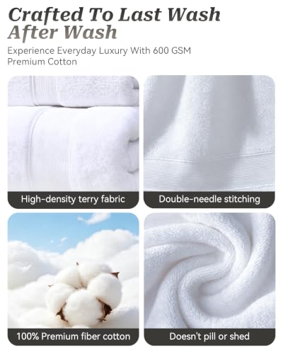 Luxury 100% Cotton Bath Towels Set, 600 GSM Ultra-Soft Absorbent Towel - 2 Pack