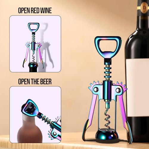 Iridescent Winged Corkscrew & Bottle Opener - Rainbow Wine Gift Accessory