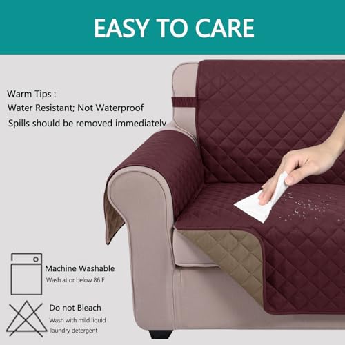 Water Repellent Futon Sofa Cover, 68" Armless Couch Protector, Burgundy/Tan, Washable & Pet Friendly