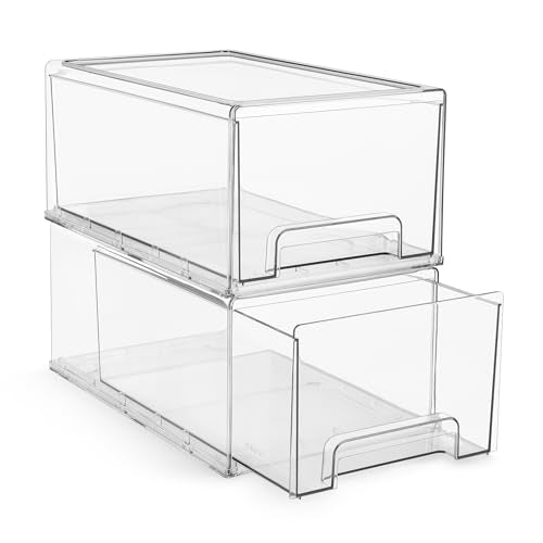 Clear Stackable Storage Drawers 2-Pack Plastic Organizer Bins