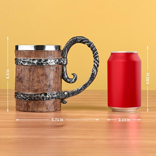 Ocean Ice 19oz Vintage Wooden Barrel Beer Mug - Double Wall Freezer-safe Tankard