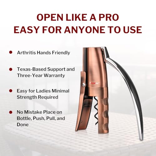 Forge Copper Black Vertical Lever Corkscrew Wine Opener with Foil Cutter