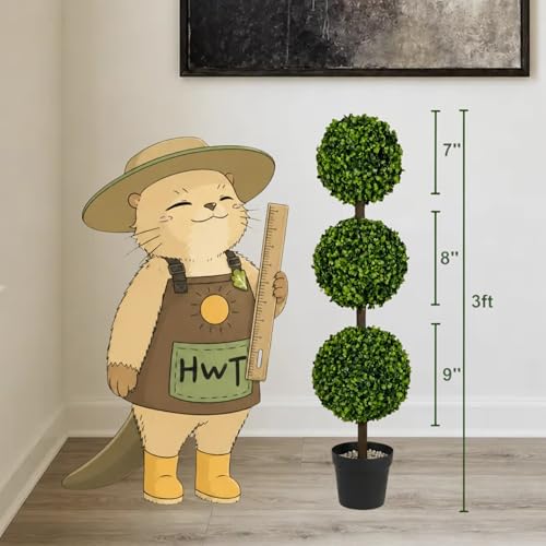 3ft Artificial Boxwood 3-Ball Topiary Tree, UV Resistant Faux Plant
