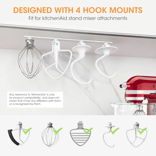 Metal Stand Mixer Attachment Holder - 4-Hook Under-Cabinet Organizer
