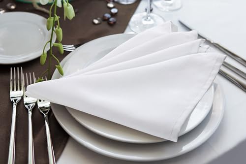 White Cloth Napkins 17x17 Inch (24 Pack) - Reusable Polyester Dinner Napkins