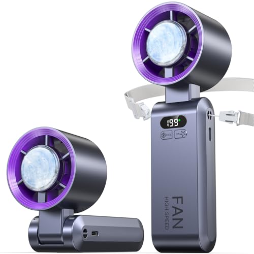 Kimguard Handheld Portable Turbo Fan with Ice Cooler, 20000 RPM Rechargeable Personal Fan, Purple