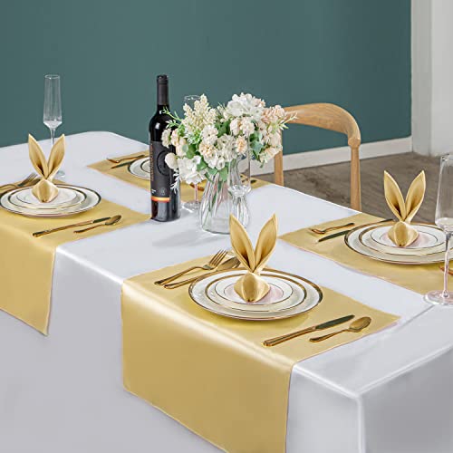 50 Pack Gold Satin Cloth Napkins 20x20 Inch Reusable Dinner Table Linens