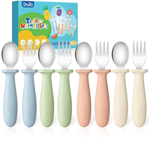 8-Piece Toddler Utensils Set with Silicone Anti-Choke Handles