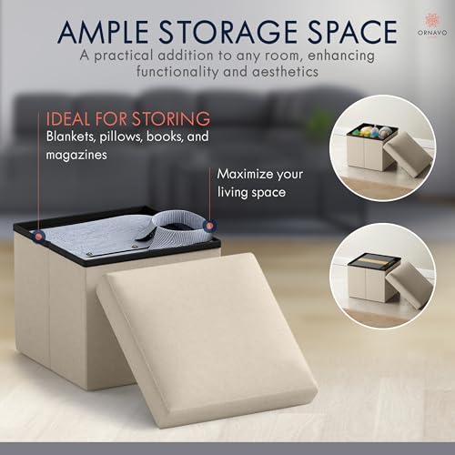 Small Square Storage Ottoman, Foldable Linen Cube Foot Rest, 12x12x12 Inch