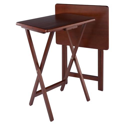 2-Piece Foldable Snack Table Set, Walnut Wood Portable TV Tray Tables