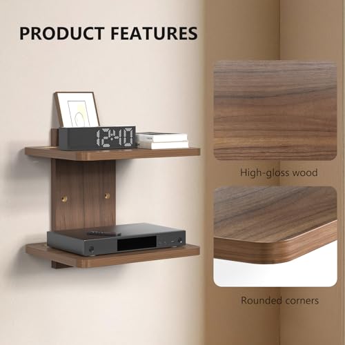 2-Tier Floating TV Wall Shelf for Media Components - Walnut Brown