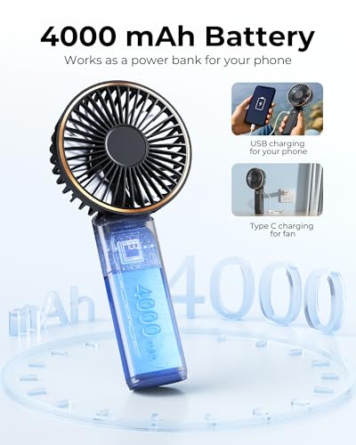 TUNISE Portable Handheld Fan 4000mAh Rechargeable Foldable Personal Fan